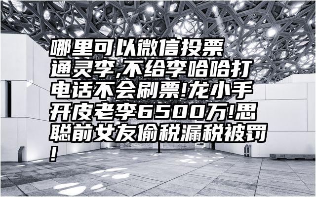 哪里可以微信投票   通灵李,不给李哈哈打电话不会刷票!龙小手开皮老李6500万!思聪前女友偷税漏税被罚!